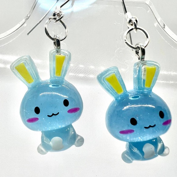 Bunny Earrings - Rabbit Earrings - Glitter Earring - Easter Earring - Blue Bunny - Picture 6 of 10